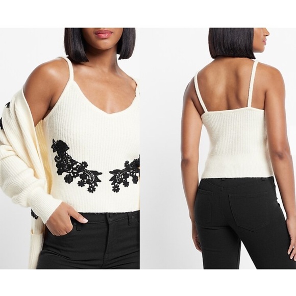 Express Lace Tank Top Knit Wool Blend Sweater Blouse Size Small - Picture 1 of 10